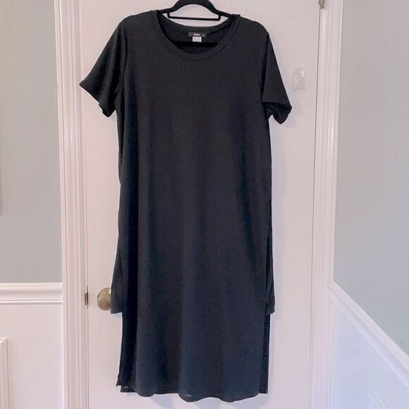 ING + black side slit dress with attached over dress w short sleeves size 1X - Picture 1 of 9